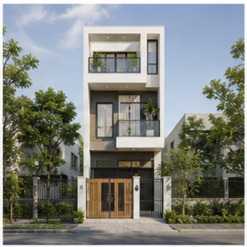 Nhà phố 1 mặt tiền 3 tầng 180m² – Tối giản