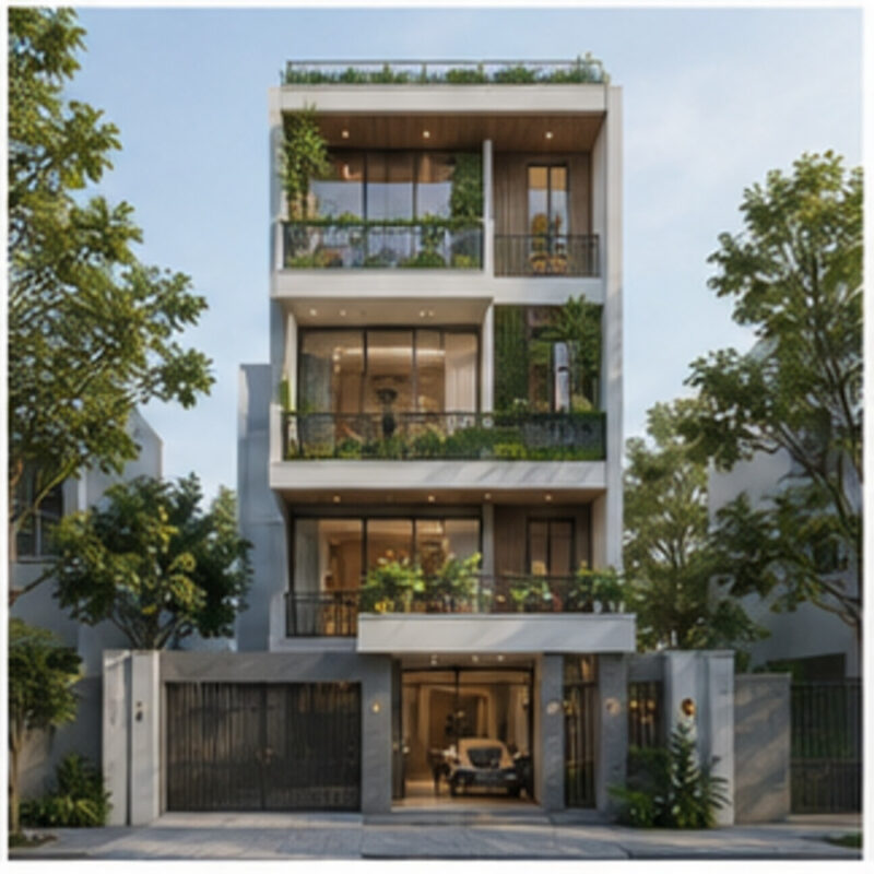 Nhà phố 2 mặt tiền 4 tầng 260m² – Hiện đại